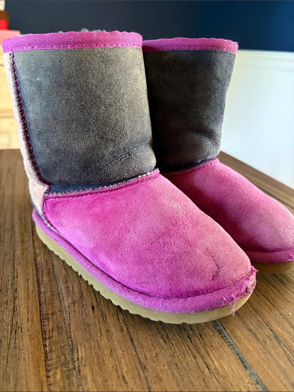 UGG Kids Two-Tone Pink and Gray Suede Winter Boots